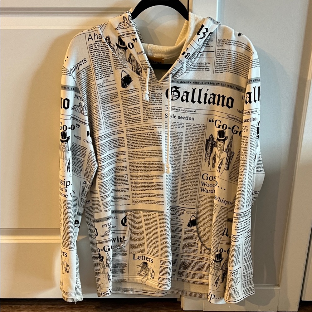 Galliano Newspaper Print Hooded Sweatshirt